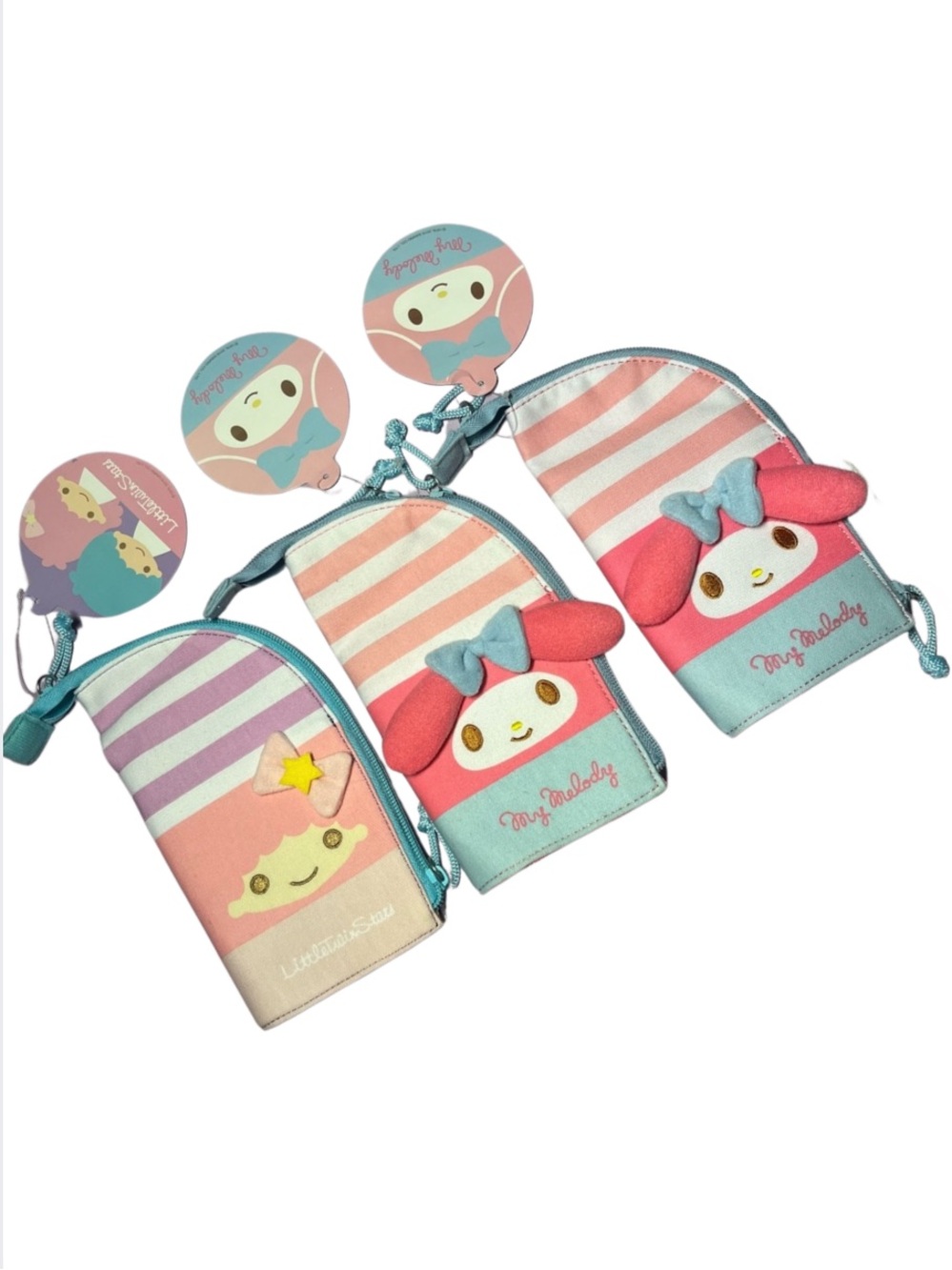 NWT Sanrio Set of 3 Pencil Pouches Little Twin Stars My Melody Kids Hello Kitty